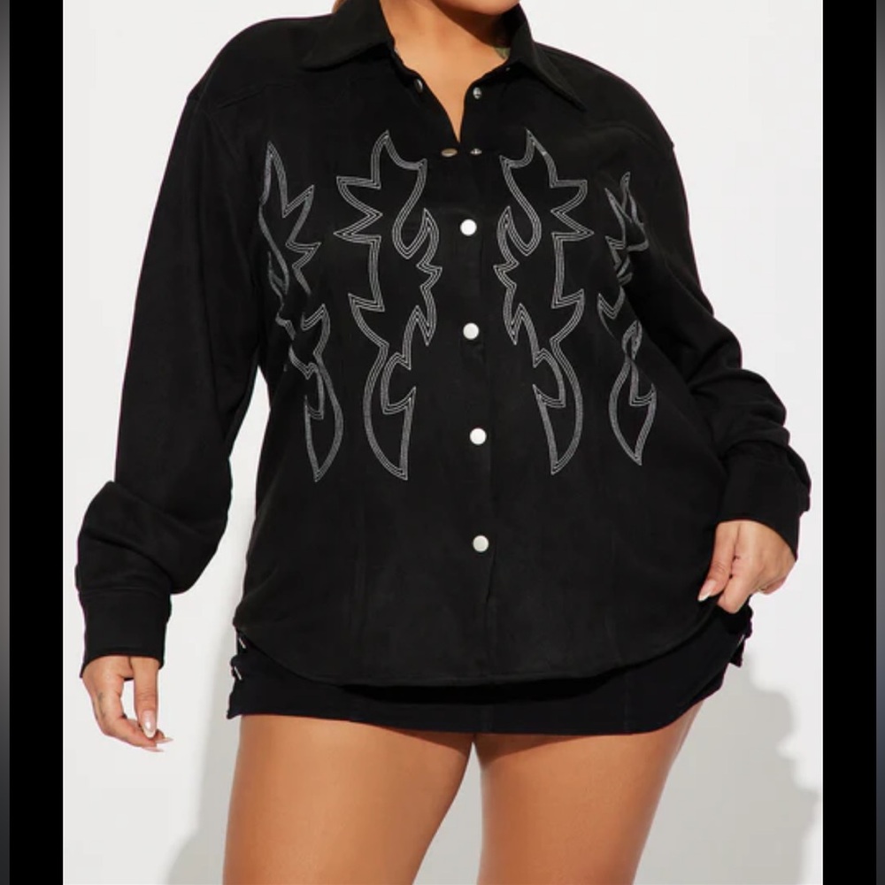 Statement Western‎ Embroidered Button-Down Shirt - Black & Silver - Picture 6 of 9